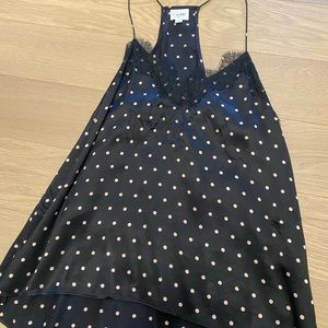 CAMI NYC silk polka dot blouse with lace detail